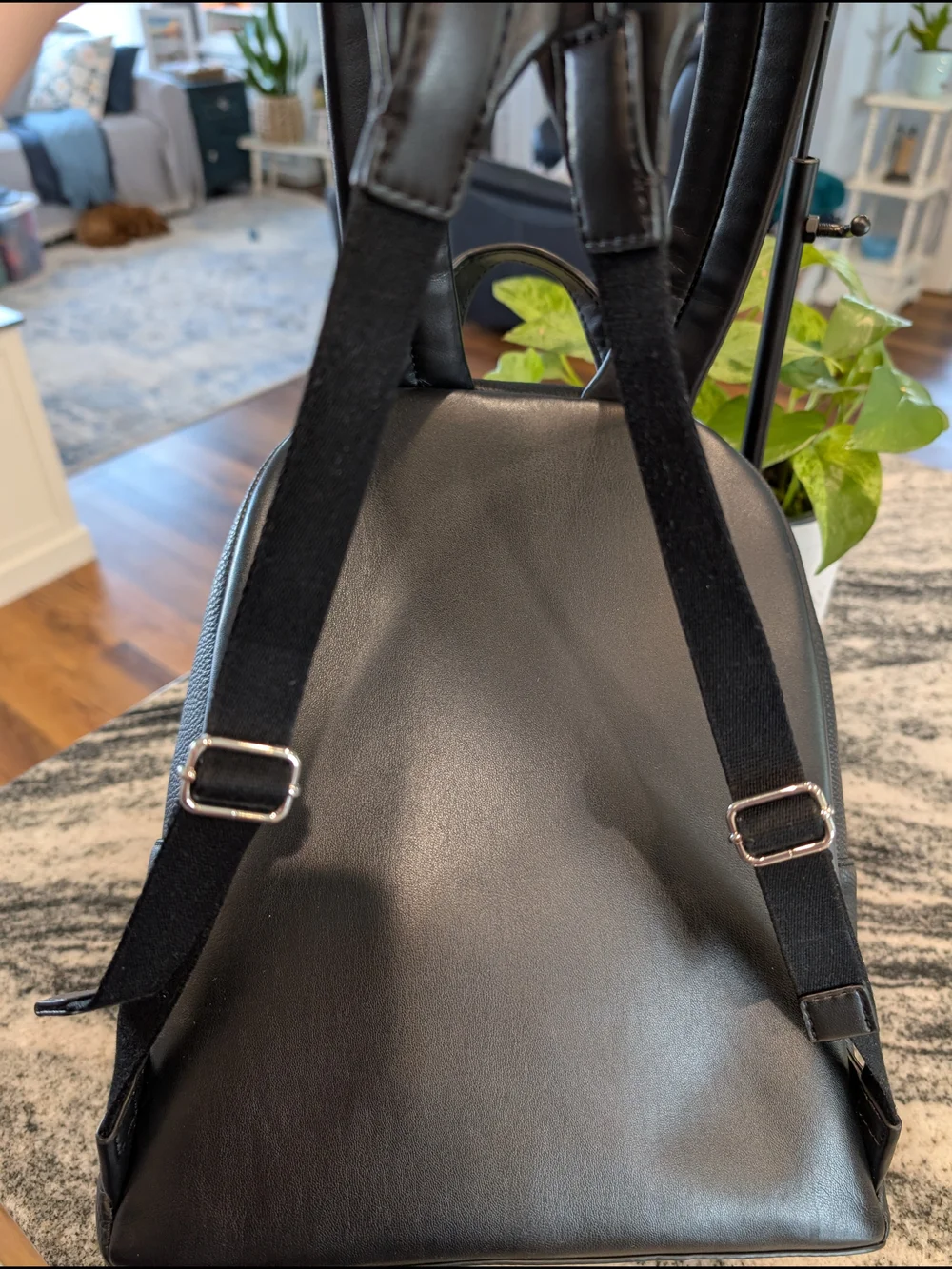 Michael Kors Black Slater Medium Leather Backpack with Chain Accent - Picture 2 of 4